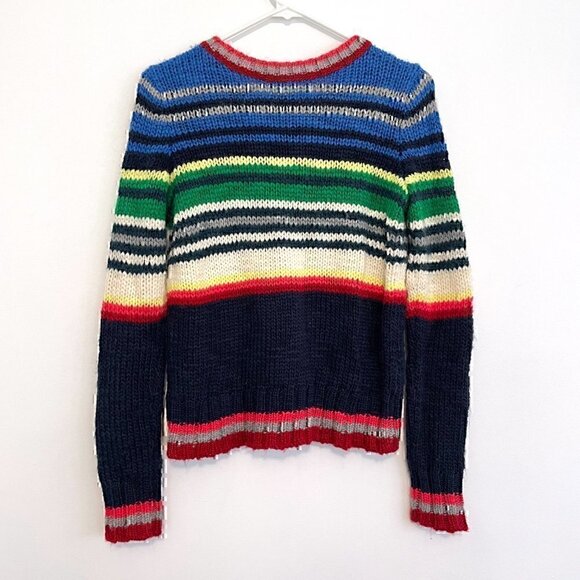 AMERICAN EAGLE Rainbow Navy Cream Striped Chunky Knit WOOL Etc Crew Neck Sweater - Picture 11 of 12